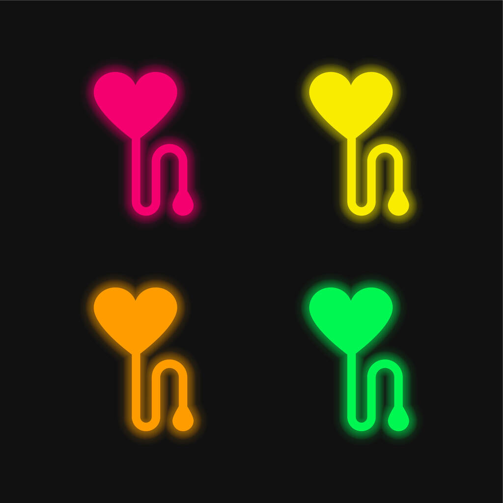 Blood Donation four color glowing neon vector icon