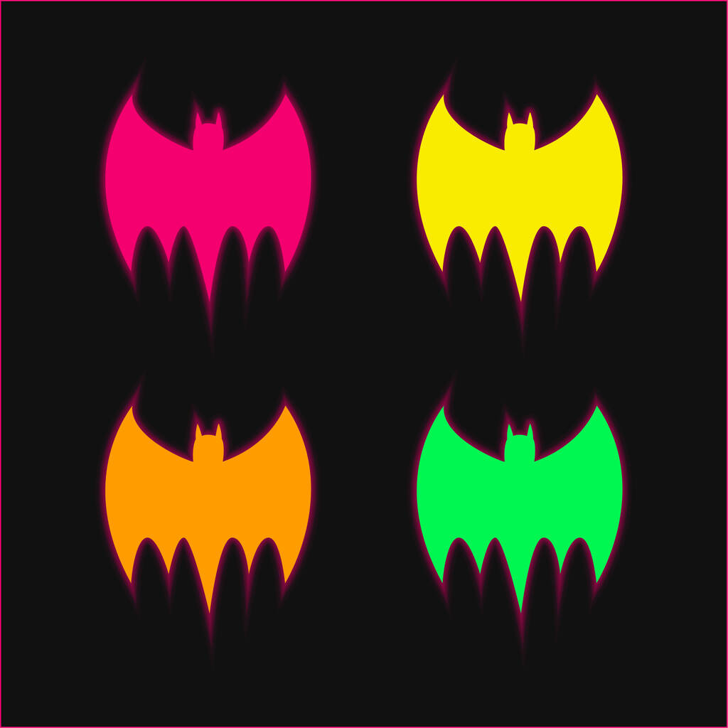 Bat Black Silhouette four color glowing neon vector icon