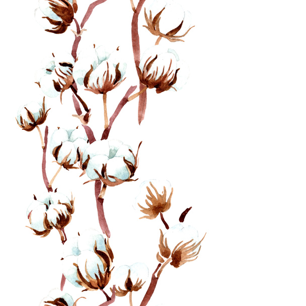 綿植物の花 水彩イラスト セット シームレスな背景パターン 壁紙印刷手触りの生地 ロイヤリティフリー写真 画像素材