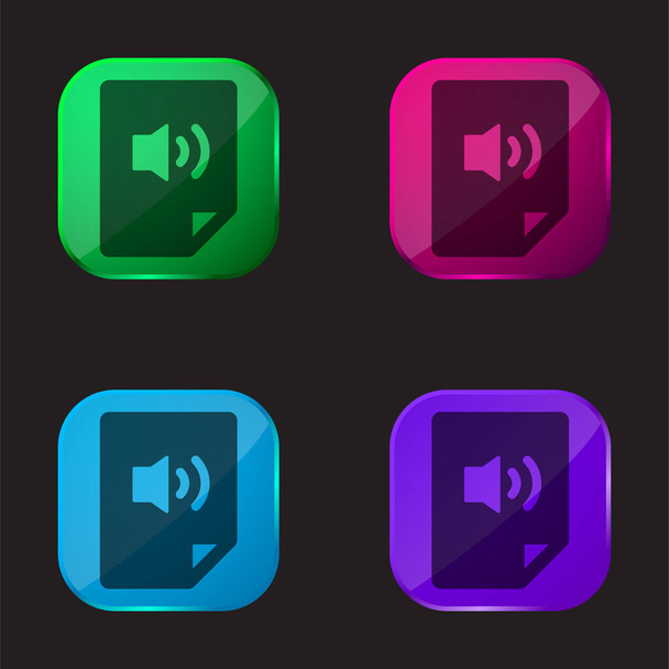 Audio File Four Color Glass Button Icon Free Stock Vector Graphic Image