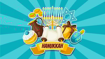 Happy Hanukkah Greeting Religions Symbols in Blue