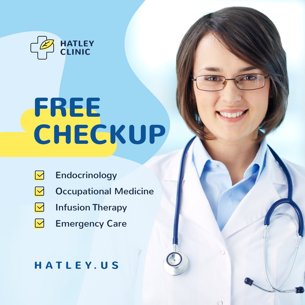 Checkup Invitation Smiling Female Doctor — ein Design erstellen Checkup Invitation Smiling Female Doctor — ein Design erstellen
