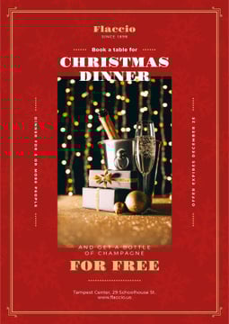 Christmas Dinner Offer Champagne and Gift | Poster Template