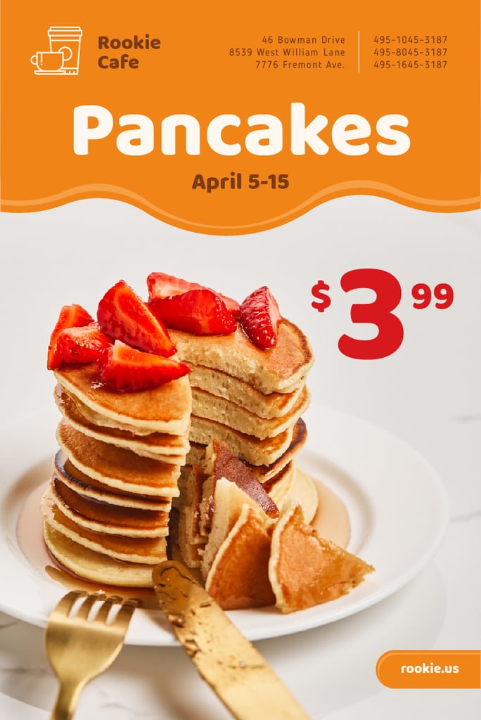 Cafe Promotion Stack of Pancakes with Strawberries | Pinterest Template — Створити дизайн Cafe Promotion Stack of Pancakes with Strawberries | Pinterest Template — Створити дизайн