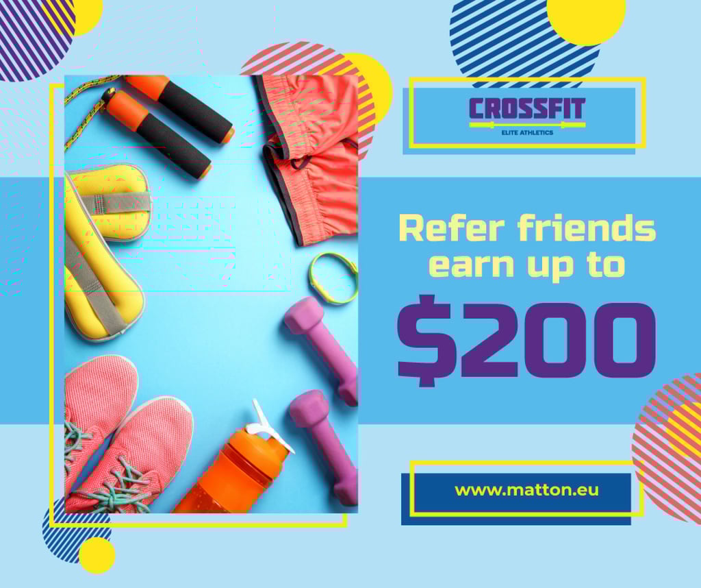 Fitness Ad with Sports Equipment in Blue | Facebook Post Template — Créer un visuel Fitness Ad with Sports Equipment in Blue | Facebook Post Template — Créer un visuel