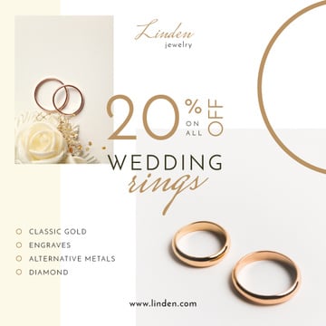 Wedding Offer Golden Rings on White