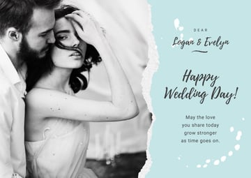 Wedding Greeting Tender Embracing Newlyweds in Blue