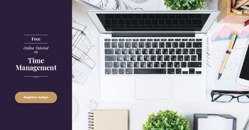 Online Courses Ad Working Table with Laptop