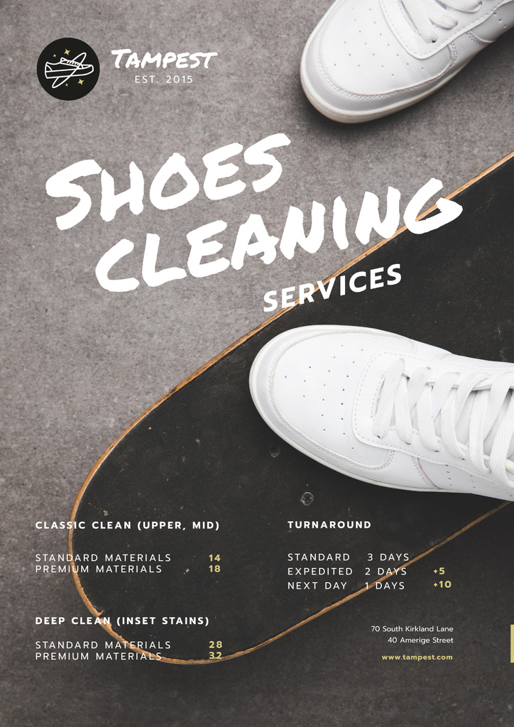 Shoes Cleaning Services Ad with Sportsman on Skateboard Online Poster