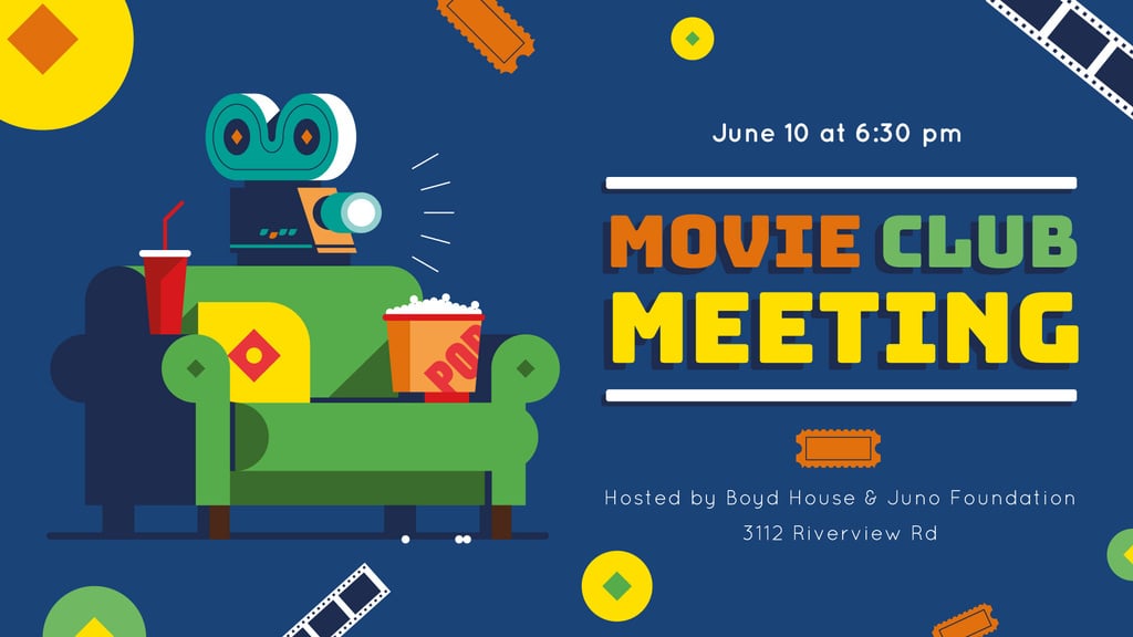 Movie Club Invitation with Vintage Film Projector — Создать дизайн Movie Club Invitation with Vintage Film Projector — Создать дизайн