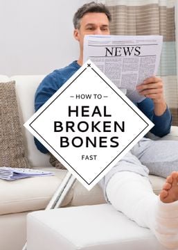 Man with Broken Leg reading Newspaper