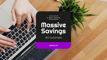 Online Tutorials ad Girl Studying with Laptop