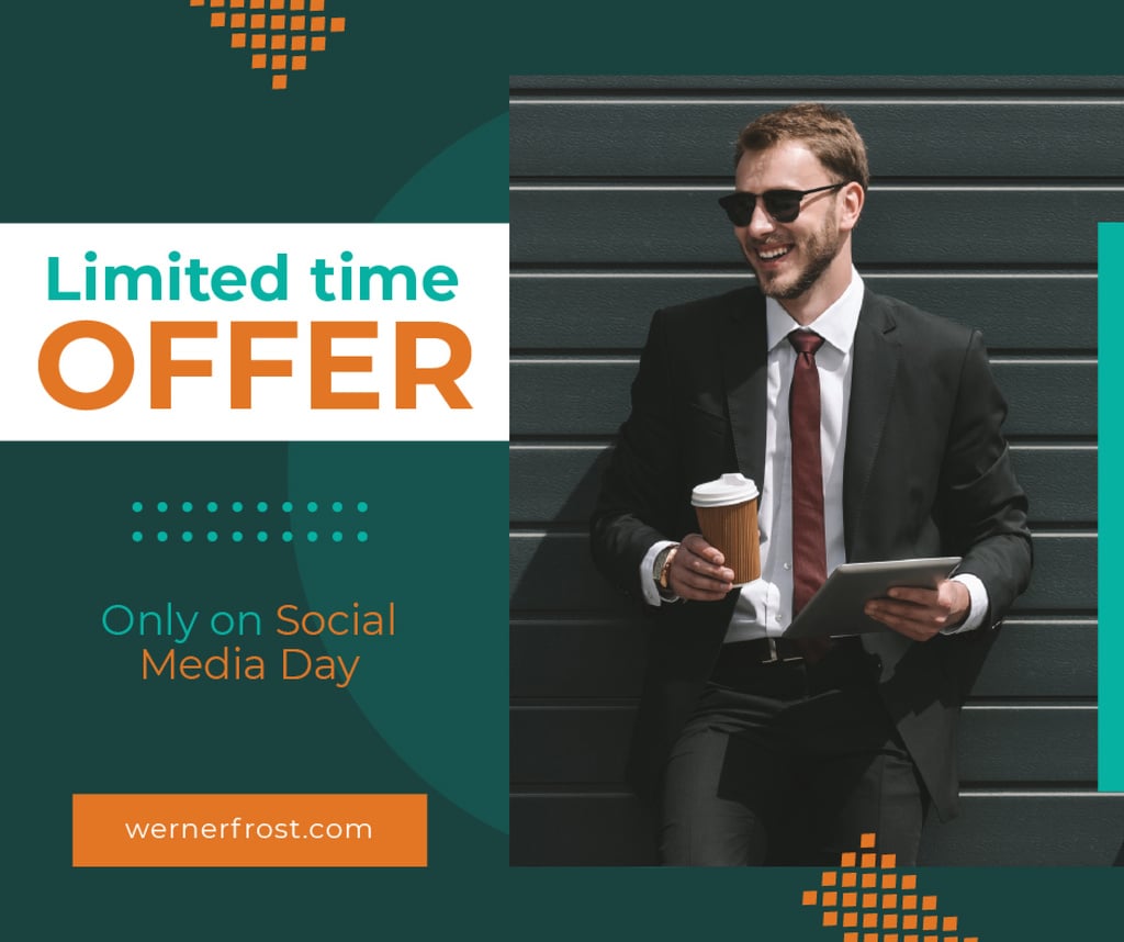 Social Media Day Offer Businessman with Tablet and Coffee — Crear un diseño Social Media Day Offer Businessman with Tablet and Coffee — Crear un diseño