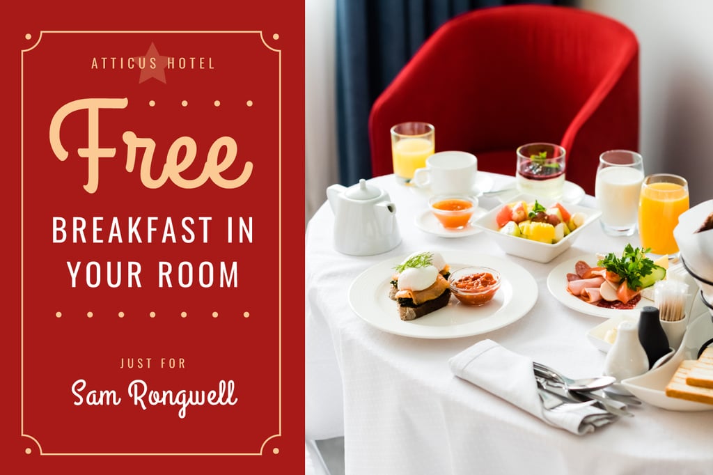 Hotel Breakfast Offer in White and Red - Vytvořte návrh Hotel Breakfast Offer in White and Red - Vytvořte návrh