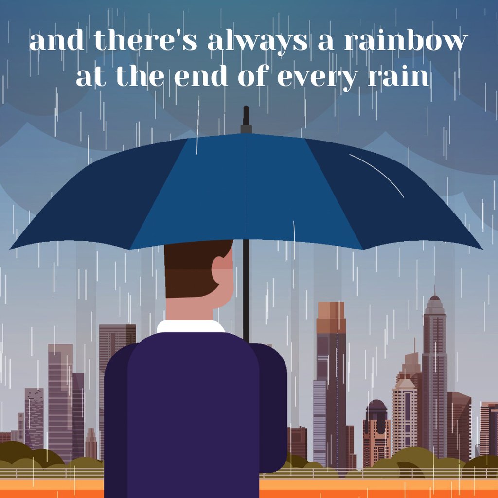 Man with umbrella under rain looking at city — Create a Design Man with umbrella under rain looking at city — Create a Design