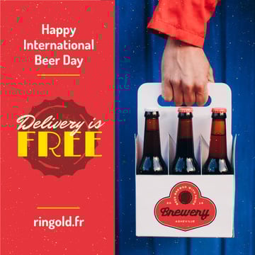 Beer Day Greeting with Courier Delivering Bottles