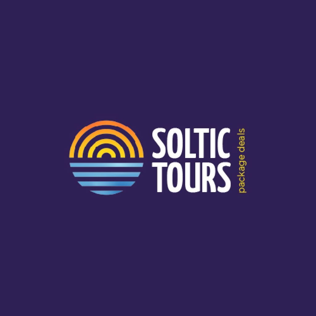 Travel Tours Offer with Sun Setting in Sea Online Animated Logo ...