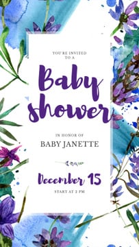 Baby Shower Invitation Watercolor Flowers in Blue