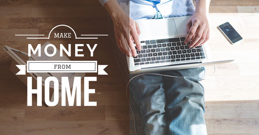 Make Money From Home Banner With Man Typing On Laptop Facebook Ad - make money from home banner with man typing on laptop create a design