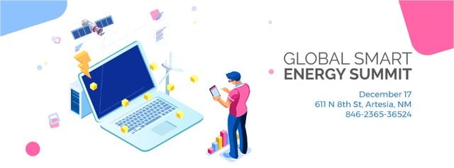 Ontwerpsjabloon van Facebook Video cover van Man by laptop with renewable energy icons