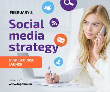 Social Media Course Woman with Notebook and Smartphone