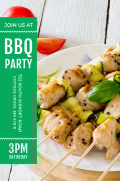 BBQ Party Invitation with Grilled Chicken on Skewers