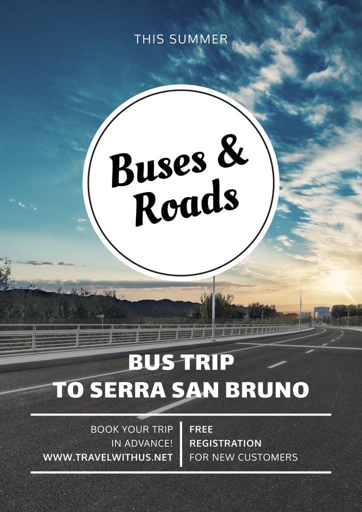 Bus trip poster with scenic road view — Crear un diseño Bus trip poster with scenic road view — Crear un diseño
