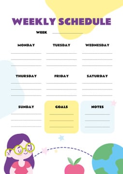 Weekly Schedule with Girl and Globe