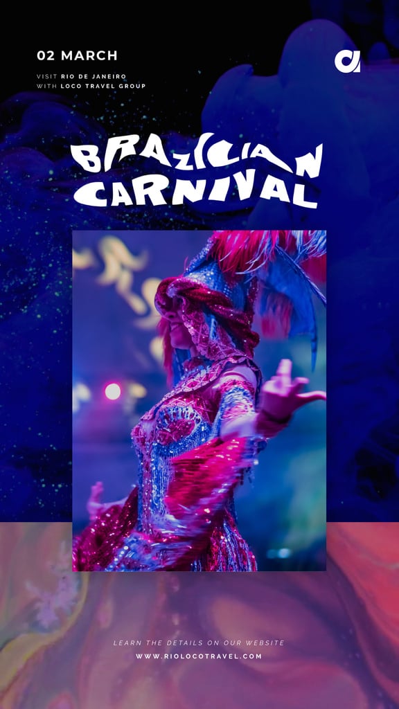 Brazilian Carnival Invitation Woman Dancing in Blue | Vertical Video Template — Maak een ontwerp Brazilian Carnival Invitation Woman Dancing in Blue | Vertical Video Template — Maak een ontwerp
