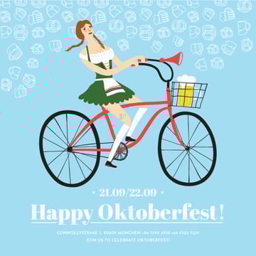 Girl in Oktoberfest costume riding bicycle