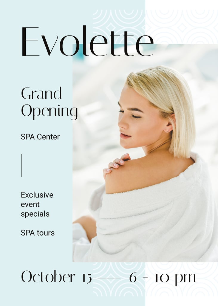 Grand Opening Announcement Woman Relaxing in Spa — ein Design erstellen Grand Opening Announcement Woman Relaxing in Spa — ein Design erstellen