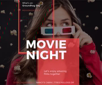 Movie Night Event Woman in 3d Glasses | Large Rectangle Template