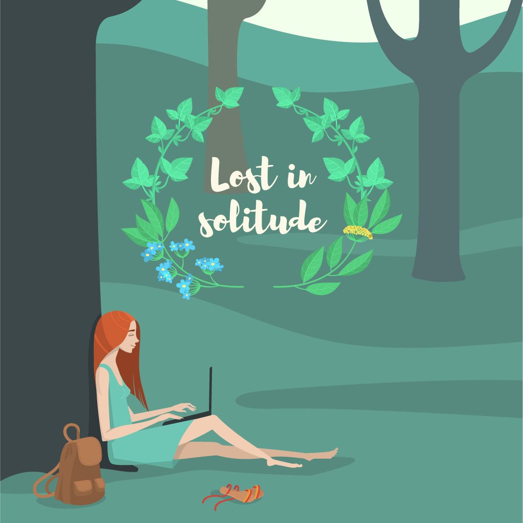 Solitude Inspiration with Girl Working on Laptop in Park — ein Design erstellen Solitude Inspiration with Girl Working on Laptop in Park — ein Design erstellen
