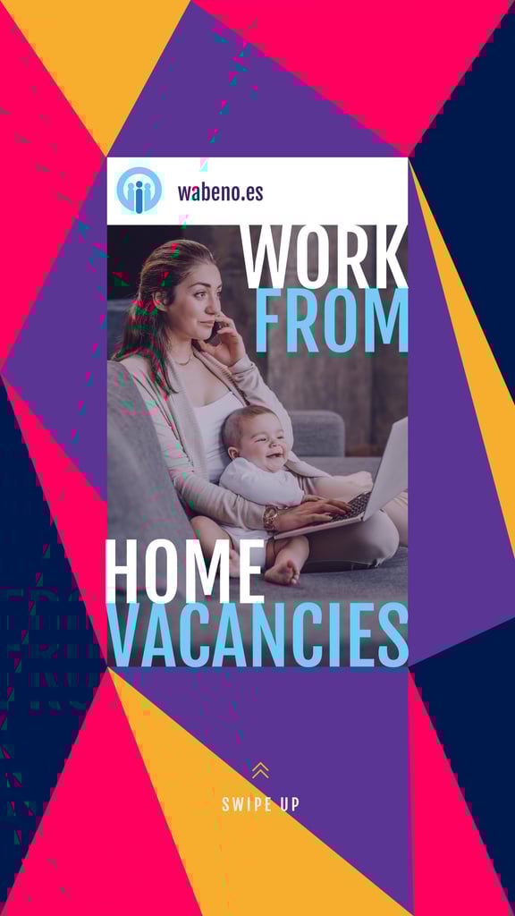 Remote Work Offer Woman with Baby Working on Laptop — Modelo de projeto Remote Work Offer Woman with Baby Working on Laptop — Modelo de projeto