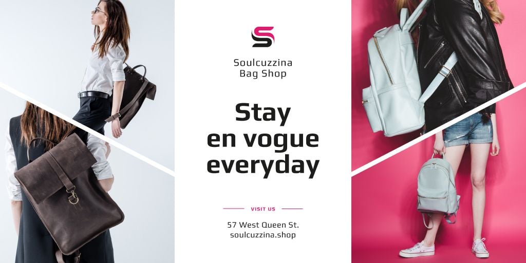 Bag Store Promotion with Woman Carrying Backpack — Maak een ontwerp Bag Store Promotion with Woman Carrying Backpack — Maak een ontwerp