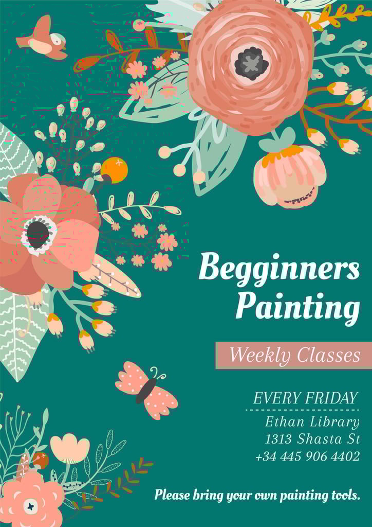Painting Classes Ad Tender Flowers Drawing | Poster Template — ein Design erstellen Painting Classes Ad Tender Flowers Drawing | Poster Template — ein Design erstellen