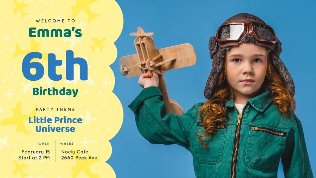 Kid Birthday Invitation Girl Playing with Plane | Facebook Event Cover Template — Maak een ontwerp Kid Birthday Invitation Girl Playing with Plane | Facebook Event Cover Template — Maak een ontwerp