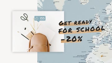 Back to School Sale Stationery in Backpack over Map
