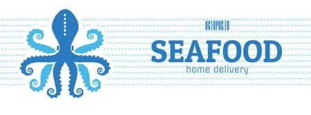 Octopus in Sea Waves in Blue Facebook Video cover Design Template