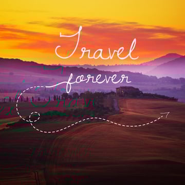 Motivational travel Quote with Sunset Landscape