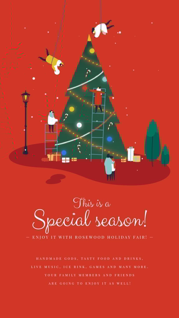 People Decorating Christmas Tree in Red — ein Design erstellen People Decorating Christmas Tree in Red — ein Design erstellen