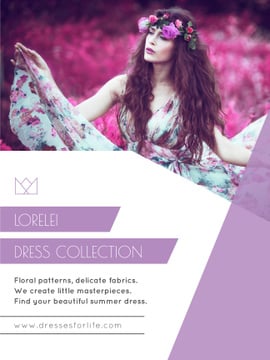 Fashion Ad with Woman in Floral Dress in Purple | Poster Template