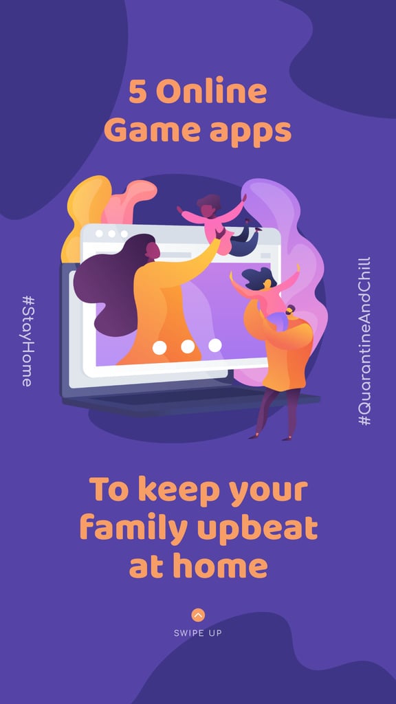 Plantilla de diseño de #QuarantineAndChill Online Game apps Ad with Happy Family Instagram Story