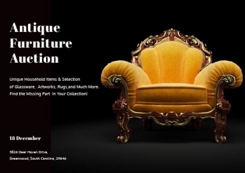 Antique Furniture Auction Luxury Yellow Armchair — Создать дизайн Antique Furniture Auction Luxury Yellow Armchair — Создать дизайн