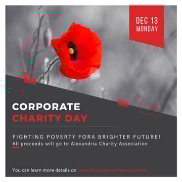 Corporate Charity Day announcement on red Poppy