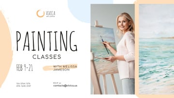 Art Lessons Ad Woman Painting by Easel | Facebook Event Cover Template