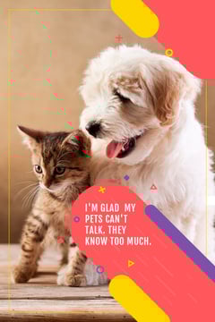 Pets Quote with Cute Dog and Cat