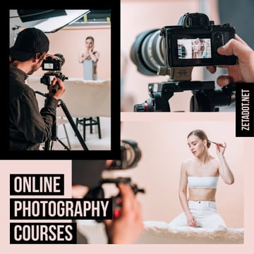 Photography Courses Ad Photographer and Woman in Studio