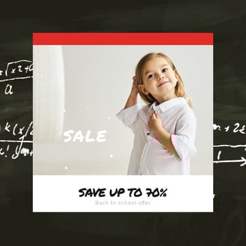 Sale Offer with Smiling Girl in School Shirt