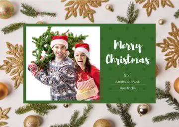 Merry Christmas Greeting Couple with Fir Tree | Postcard Template